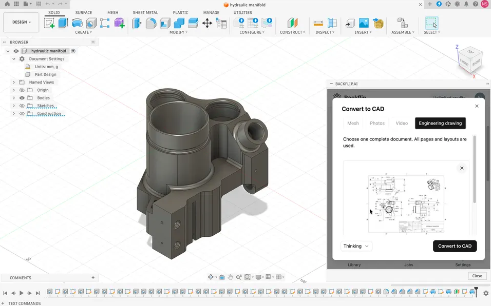 Backflip: Engineering Drawings to Editable CAD Models
